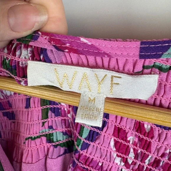 WAYF Tiered Ruffle Floral Mini Dress Size Medium Pink Long Sleeve Feminine Flowy - Picture 6 of 11